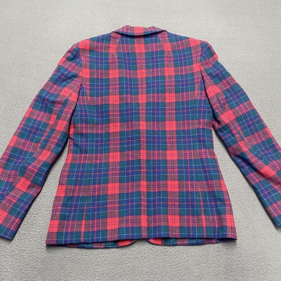 Vintage Pendleton Blazer Womens Medium Red Green Plaid Wool Jacket Made USA 80s - Picture 5 of 11